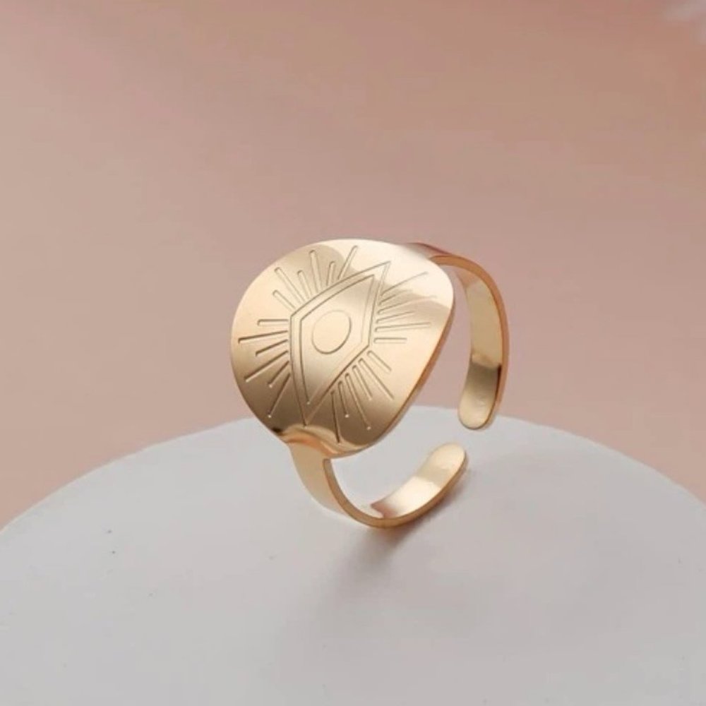 14K Gold Plated Eye Design Cuff Ring